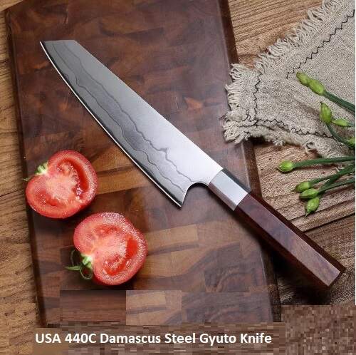440c damascus steel usa knife 8 inch